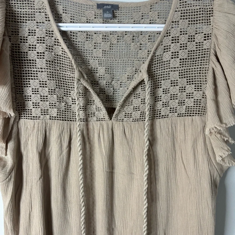 Aerie Tan Mini Dress with Crochet Accents - Picture 4 of 6